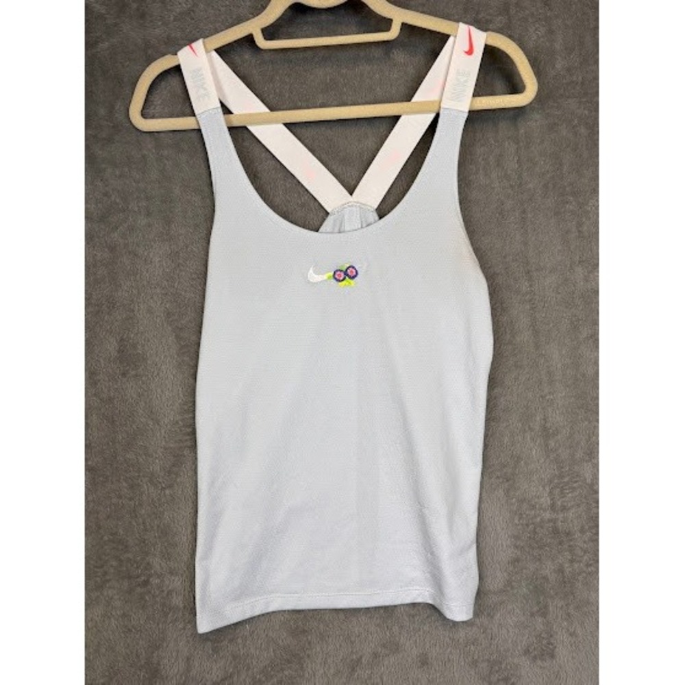 Nike Dri-FIT Womens Light Blue Floral Swoosh Logo Tank Top Size S Small